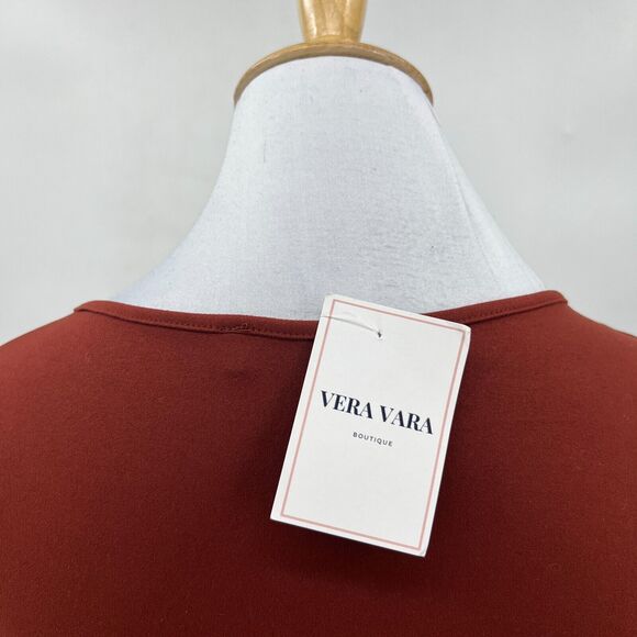 Zenana Surplice Dress Womens XL Extra Large Rust Red Quarter Sleeve Stretch - Picture 7 of 12
